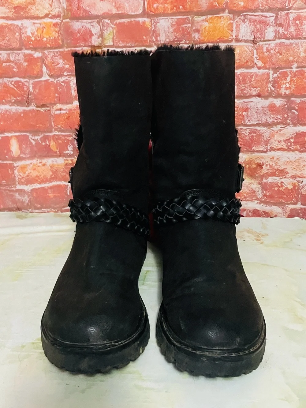 Blowfish Malibu Black Fur Lined Mid-calf Moto Boots